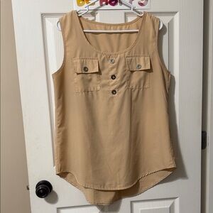 Elegant Tan Sleeveless Blouse with Button Detail
